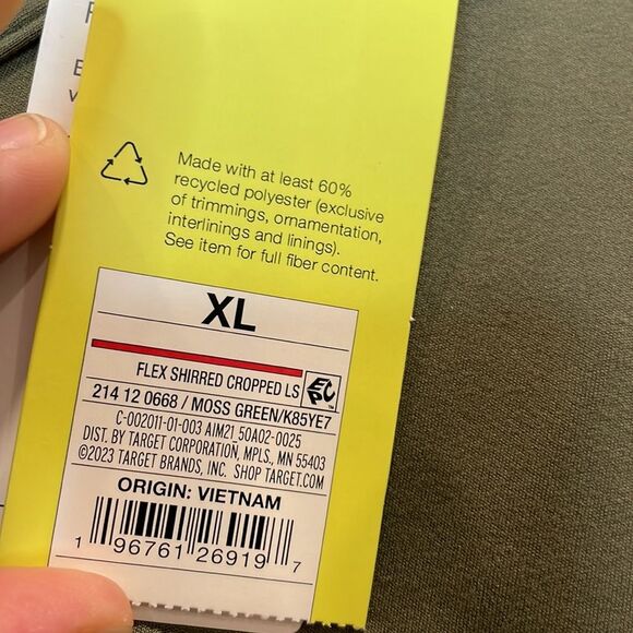 NEW All in Motion Flex Shirred Cropped Long Sleeve in Moss Green Size XL - Picture 5 of 8